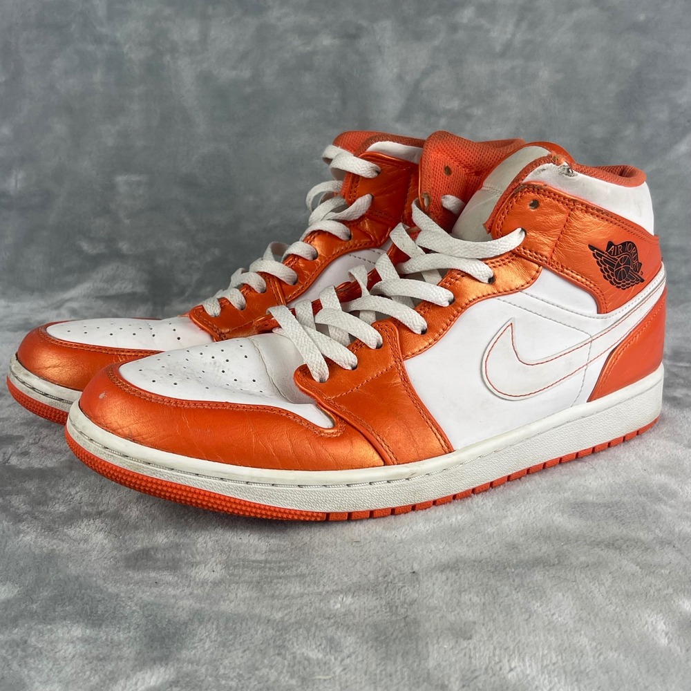 Jordan Air Jordan 1 Mid Mens 11.5 Orange Good Metallic White BQ6472-116